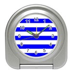 Horizontal Stripes - White and Blue Desk Alarm Clock