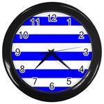 Horizontal Stripes - White and Blue Wall Clock (Black)