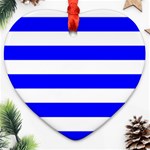 Horizontal Stripes - White and Blue Heart Ornament (Two Sides)