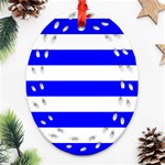 Horizontal Stripes - White and Blue Oval Filigree Ornament (Two Sides)