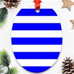 Horizontal Stripes - White and Blue Oval Ornament (Two Sides)