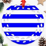 Horizontal Stripes - White and Blue Ornament (Round Filigree)
