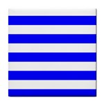 Horizontal Stripes - White and Blue Tile Coaster