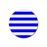 Horizontal Stripes - White and Blue Rubber Coaster (Round)