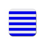 Horizontal Stripes - White and Blue Rubber Coaster (Square)