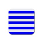 Horizontal Stripes - White and Blue Rubber Square Coaster (4 pack)