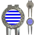 Horizontal Stripes - White and Blue 3-in-1 Golf Divot