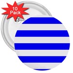 Horizontal Stripes - White and Blue 3  Button (10 pack)
