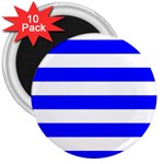 Horizontal Stripes - White and Blue 3  Magnet (10 pack)