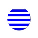 Horizontal Stripes - White and Blue Magnet 3  (Round)