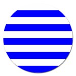 Horizontal Stripes - White and Blue Magnet 5  (Round)