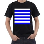 Horizontal Stripes - White and Blue Men s T-Shirt (Black)