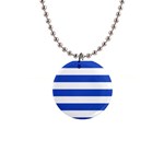 Horizontal Stripes - White and Cerulean Blue 1  Button Necklace