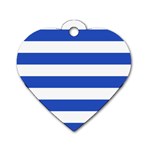 Horizontal Stripes - White and Cerulean Blue Dog Tag Heart (Two Sides)