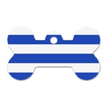 Horizontal Stripes - White and Cerulean Blue Dog Tag Bone (Two Sides)