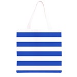 Horizontal Stripes - White and Cerulean Blue Grocery Light Tote Bag