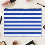 Horizontal Stripes - White and Cerulean Blue Cosmetic Bag (XL)