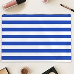 Horizontal Stripes - White and Cerulean Blue Cosmetic Bag (XXL)