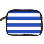 Horizontal Stripes - White and Cerulean Blue Digital Camera Leather Case