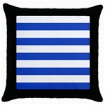 Horizontal Stripes - White and Cerulean Blue Throw Pillow Case (Black)