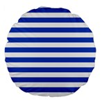 Horizontal Stripes - White and Cerulean Blue Large 18  Premium Round Cushion