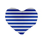 Horizontal Stripes - White and Cerulean Blue Standard 16  Premium Flano Heart Shape Cushion