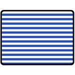 Horizontal Stripes - White and Cerulean Blue Fleece Blanket (Large) (One Side)
