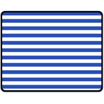 Horizontal Stripes - White and Cerulean Blue Fleece Blanket (Medium) (One Side)
