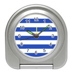 Horizontal Stripes - White and Cerulean Blue Desk Alarm Clock