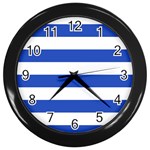 Horizontal Stripes - White and Cerulean Blue Wall Clock (Black)