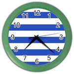 Horizontal Stripes - White and Cerulean Blue Color Wall Clock