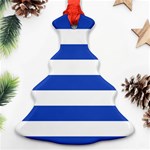 Horizontal Stripes - White and Cerulean Blue Christmas Tree Ornament (Two Sides)