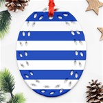 Horizontal Stripes - White and Cerulean Blue Oval Filigree Ornament (Two Sides)