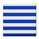 Horizontal Stripes - White and Cerulean Blue Tile Coaster