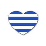 Horizontal Stripes - White and Cerulean Blue Rubber Coaster (Heart)