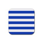 Horizontal Stripes - White and Cerulean Blue Rubber Coaster (Square)