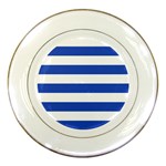 Horizontal Stripes - White and Cerulean Blue Porcelain Plate