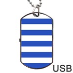 Horizontal Stripes - White and Cerulean Blue Dog Tag USB Flash (One Side)