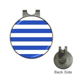 Horizontal Stripes - White and Cerulean Blue Golf Ball Marker Hat Clip