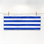 Horizontal Stripes - White and Cerulean Blue Hand Towel