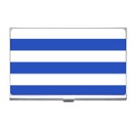 Horizontal Stripes - White and Cerulean Blue Business Card Holder