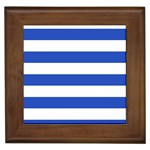 Horizontal Stripes - White and Cerulean Blue Framed Tile