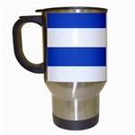 Horizontal Stripes - White and Cerulean Blue Travel Mug (White)