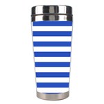 Horizontal Stripes - White and Cerulean Blue Stainless Steel Travel Tumbler