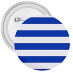 Horizontal Stripes - White and Cerulean Blue 3  Button