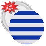 Horizontal Stripes - White and Cerulean Blue 3  Button (100 pack)