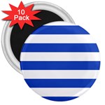 Horizontal Stripes - White and Cerulean Blue 3  Magnet (10 pack)