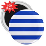 Horizontal Stripes - White and Cerulean Blue 3  Magnet (100 pack)