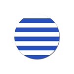 Horizontal Stripes - White and Cerulean Blue Magnet 3  (Round)