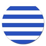 Horizontal Stripes - White and Cerulean Blue Magnet 5  (Round)